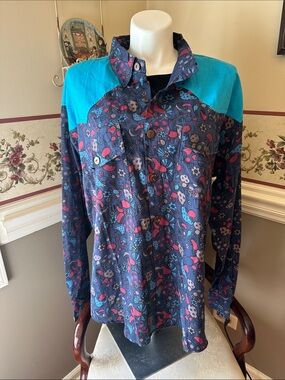 NWT Jayli 100% cotton mushroom & flowers button down long sleeve oversized shirt